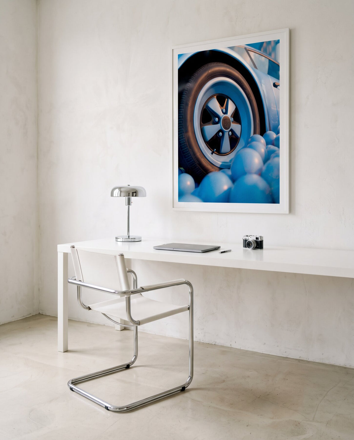 AZUR 04 framed above a white desk