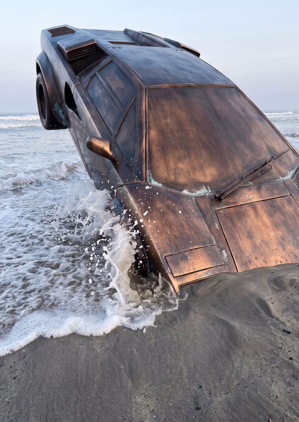 NOSTOS 04, a wave breaking against the bronze bodywork